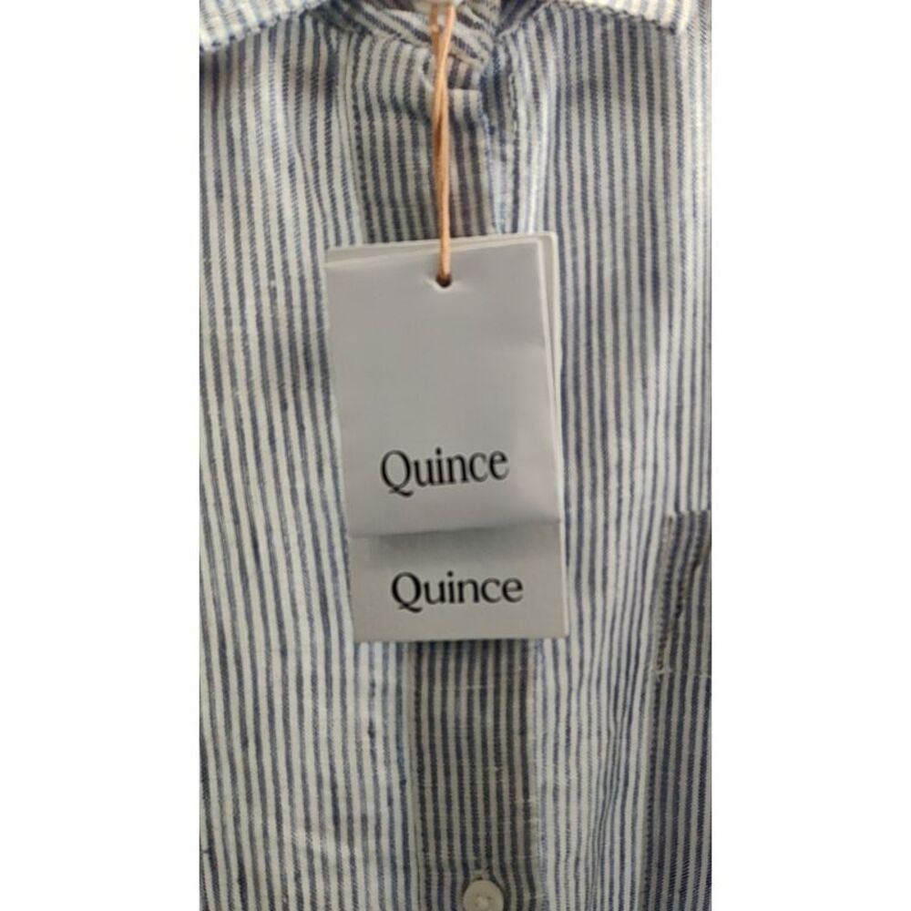 Quince Women 100% European Linen Camp Shirt Blue Pinstripe XS - Picture 3 of 3